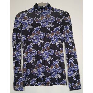 No. 6 store womens small mockneck longsleeve blouse purple brown whimsy goth